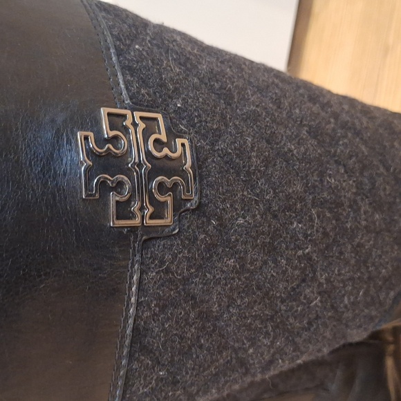 Tory Burch Melinda Black Gray Quilted Leather Riding Boots Equestrian Sz 8.5 - Picture 2 of 12